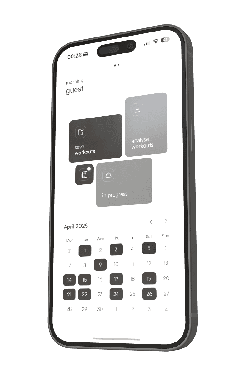 Smartphone displaying the Mythic App with a modern minimalist interface and a calendar
